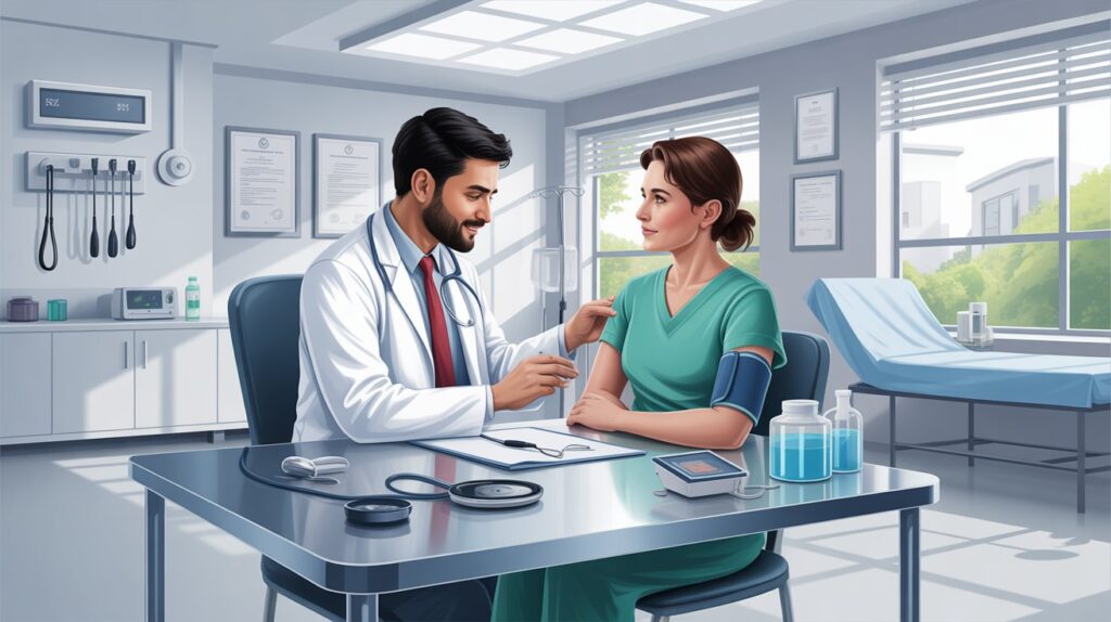 GCC medical appointment in Trichy clinic with patient consultation and complete health checkup process for Gulf visa screening