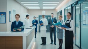 Hospitality staff completing GAMCA medical process for Gulf job visa approval and overseas employment journey